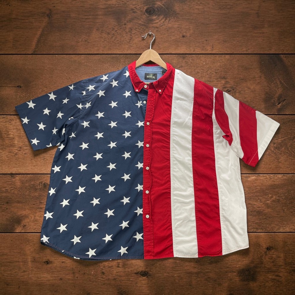 RedHead American Flag Button Down Shirt Mens 4XL Short Sleeve Stars Stripes USA